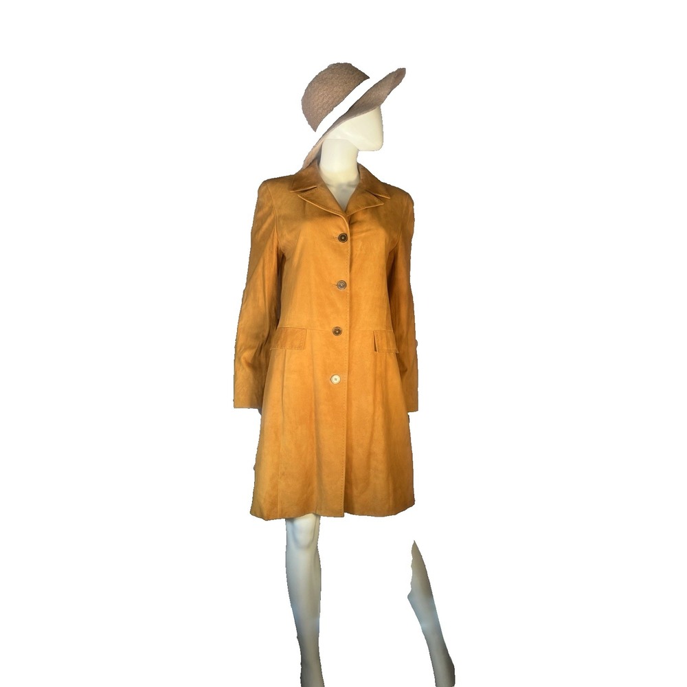 vtg fine suede coat jacket red beige womens sz 6 retro old money - Picture 9 of 10